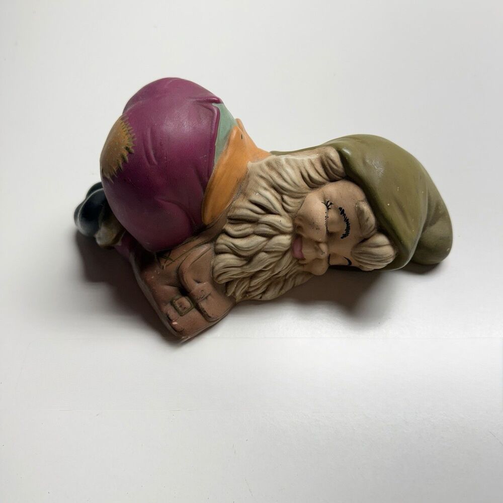 Vintage 1971 Ceramic Sleeping Gnome 9” Hand Painted Garden Dwarf Figurine